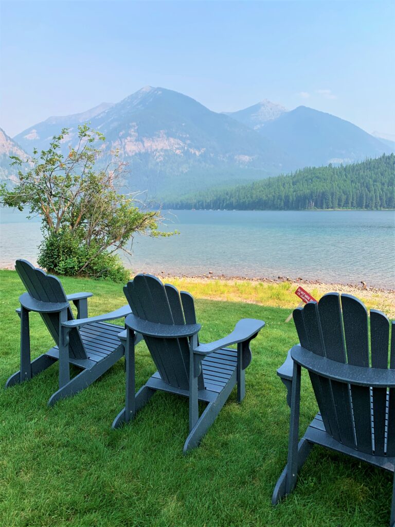 3 chairs overlooking Haley Lake